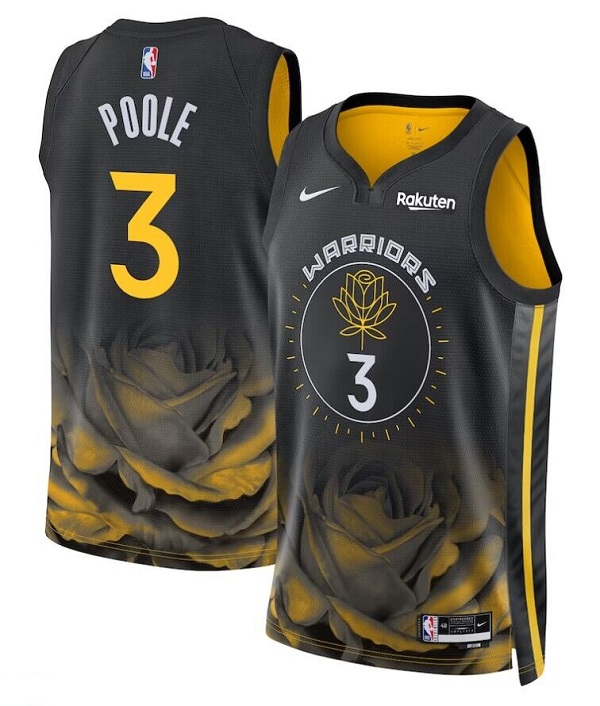 Men's Golden State Warriors #3 Jordan Poole 2022/2023 Black City edition Stitched Basketball Jersey - Click Image to Close